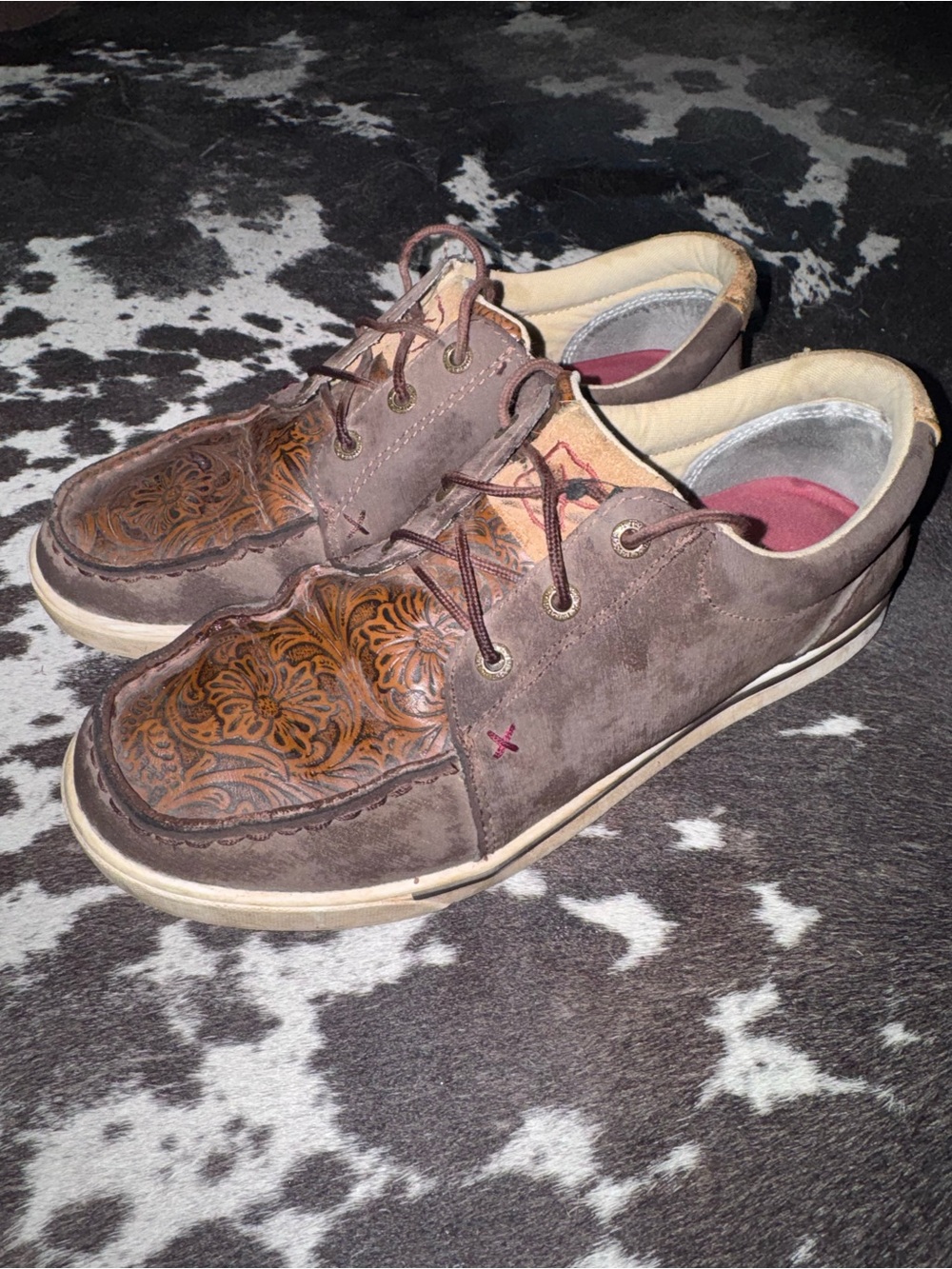 Women’s Brown Suede Casual Shoes with Embossed Leather Toe
